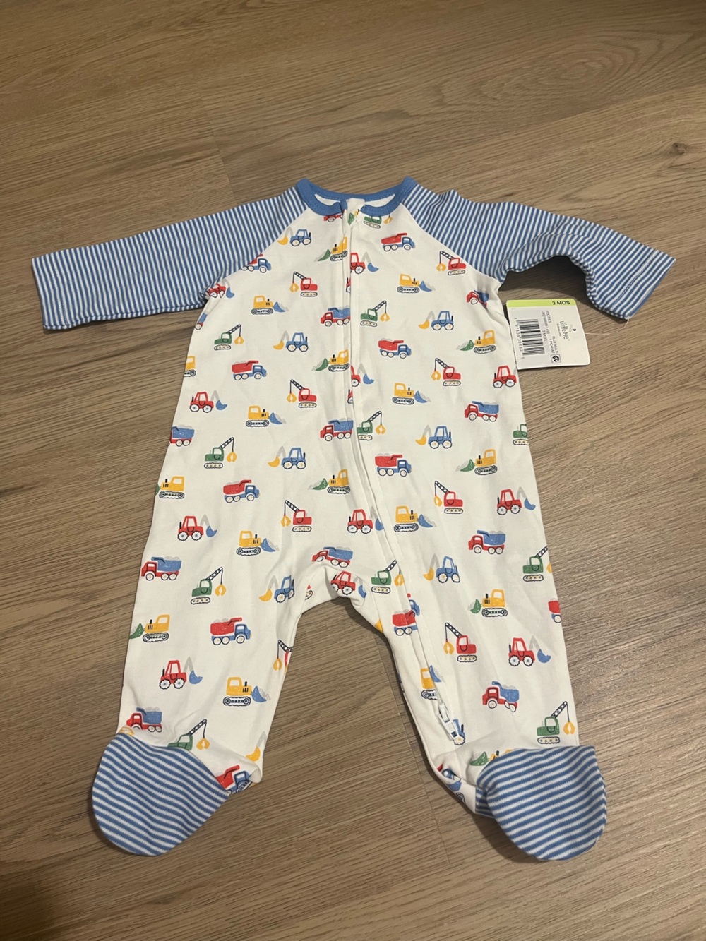Little Me White & Blue Construction Print Baby One-Piece